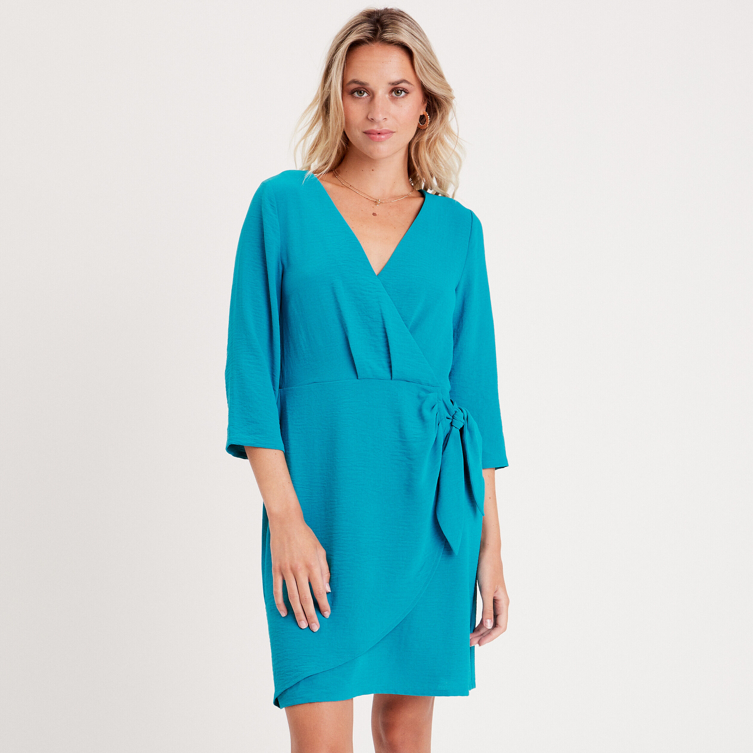 Robe droite nouée manches 3/4 bleu femme | Cache Cache