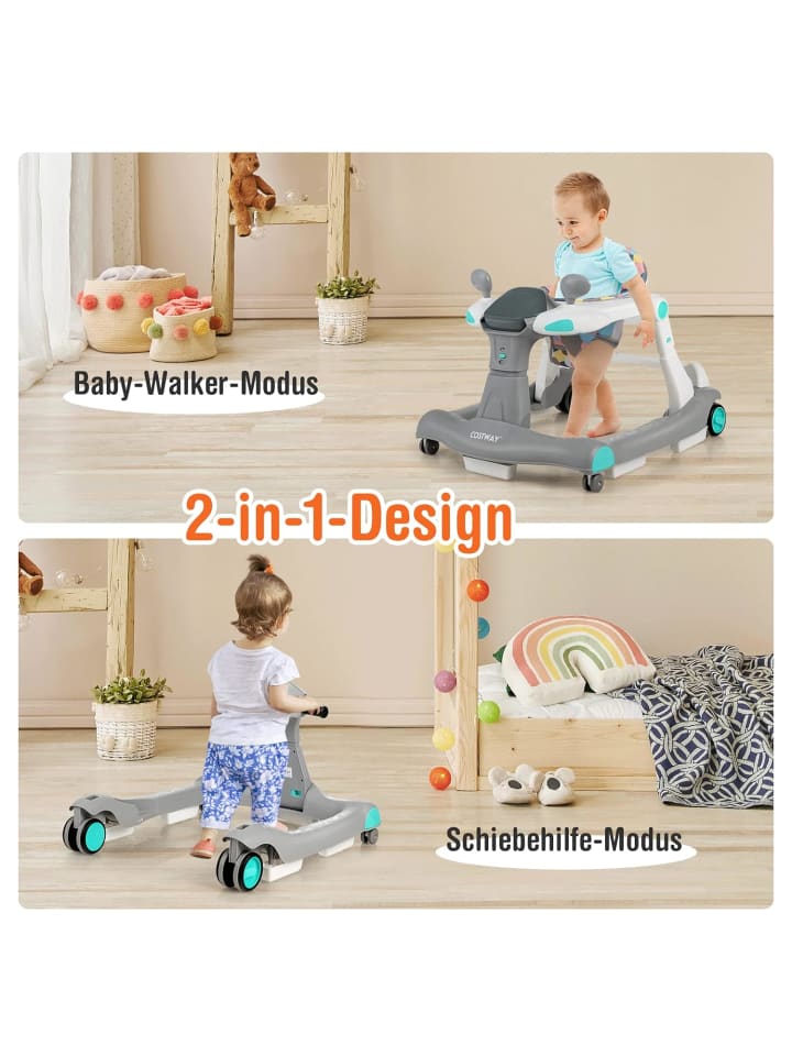 COSTWAY 2-in-1 Lauflernhilfe 6-18 Monate in Grau günstig kaufen onesize