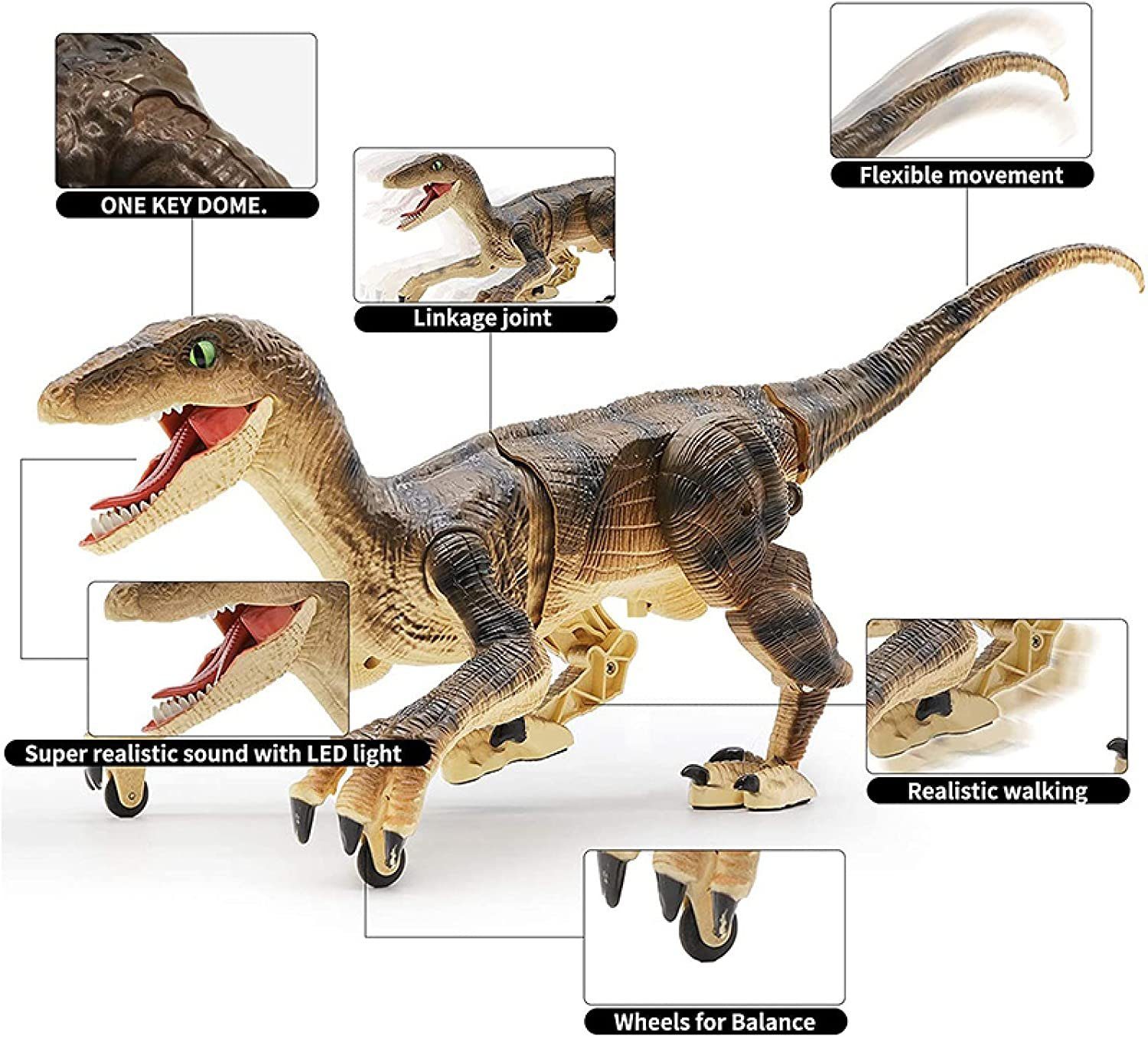 Esun Spielfigur Ferngesteuerter Dinosaurier Spielzeug,Rc Gehender Velociraptor mit LED, (Set, Komplettset), Velociraptor Spielzeug,Beste RC Dinosaurier Geschenke für Kinder