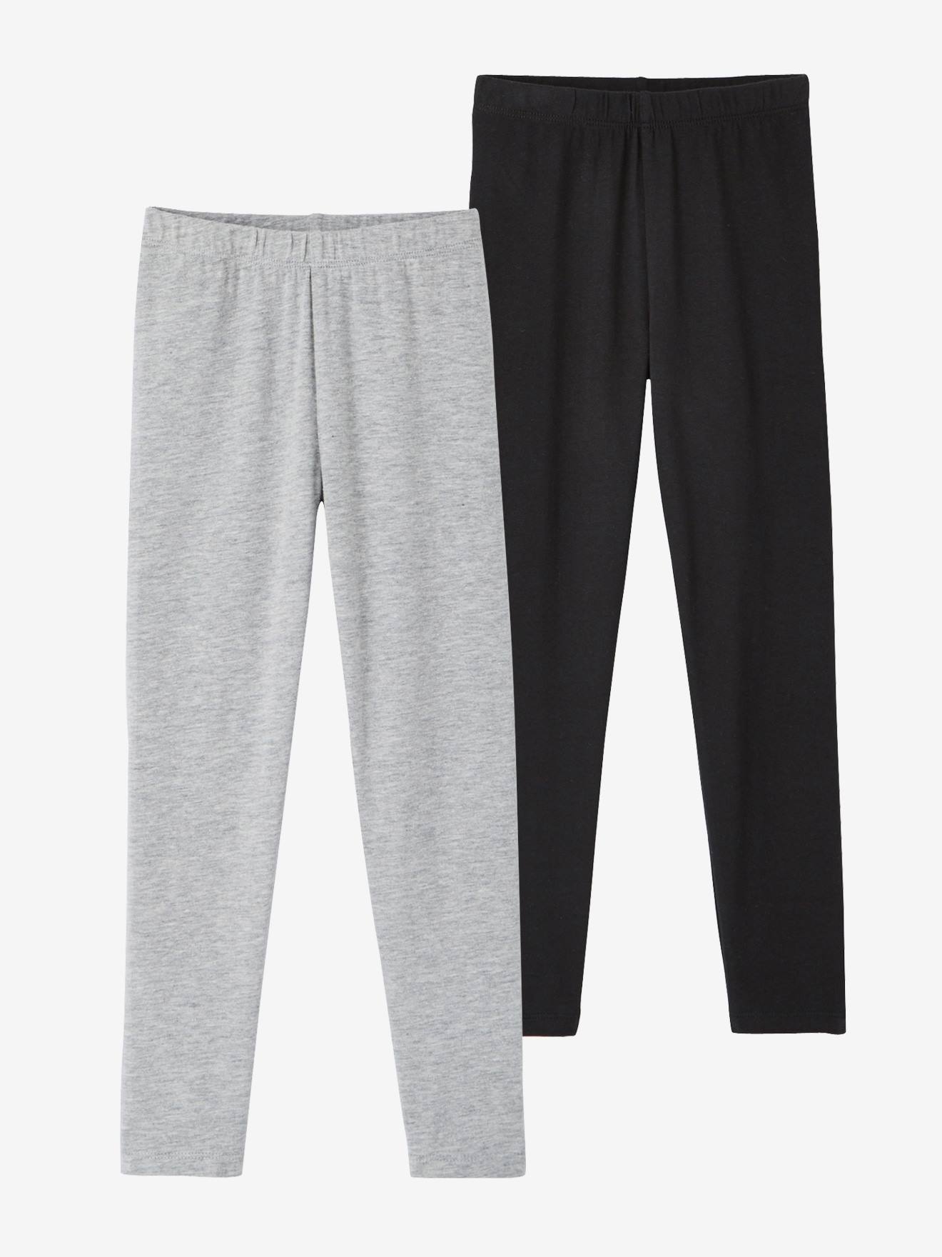 Vertbaudet 2er-Pack Leggings für Mädchen BASIC Oeko-Tex - schwarz+grau meliert