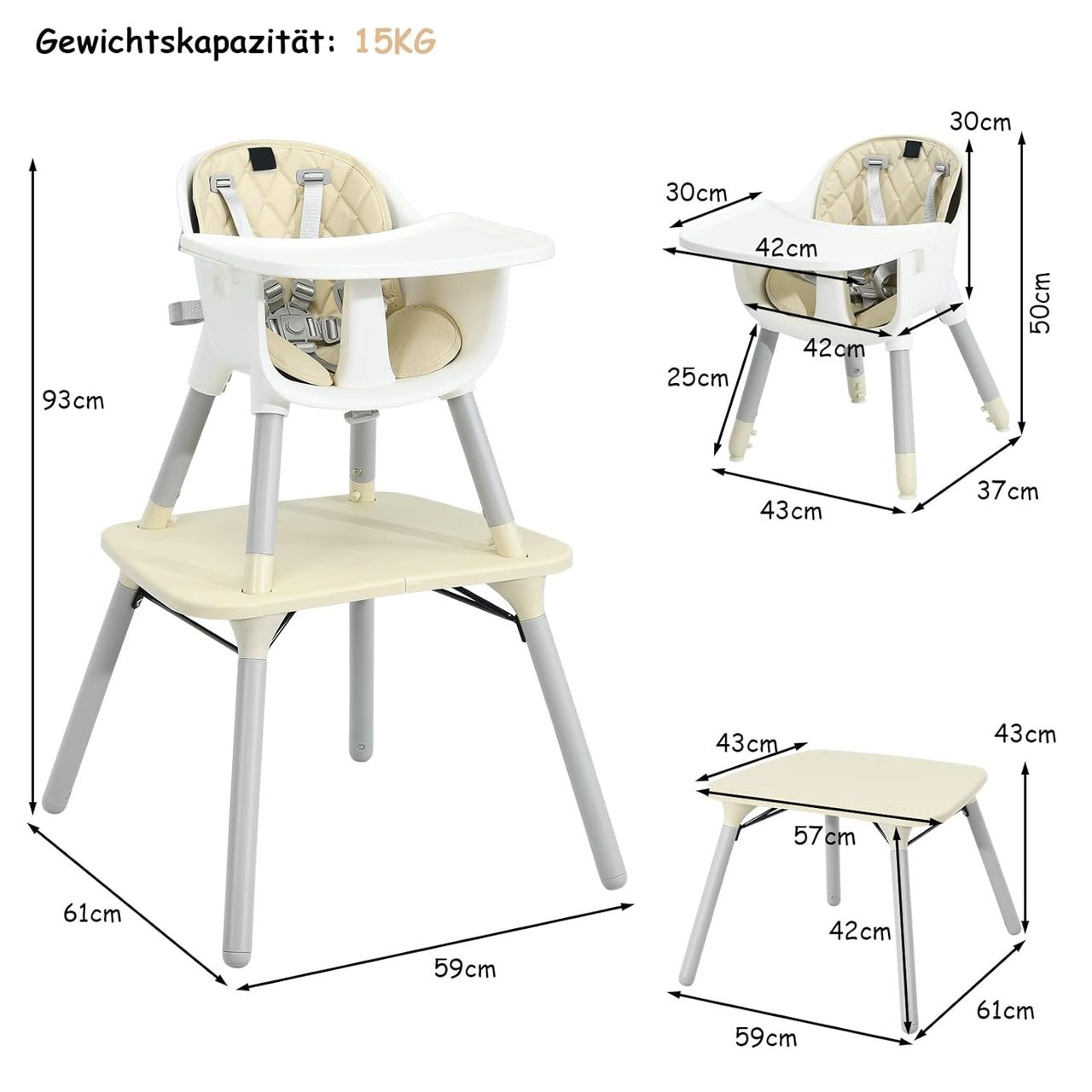 Costway 4 in 1 Baby-Hochstuhl, umwandelbarer Babystuhl mit 5-Punkt-Gurt