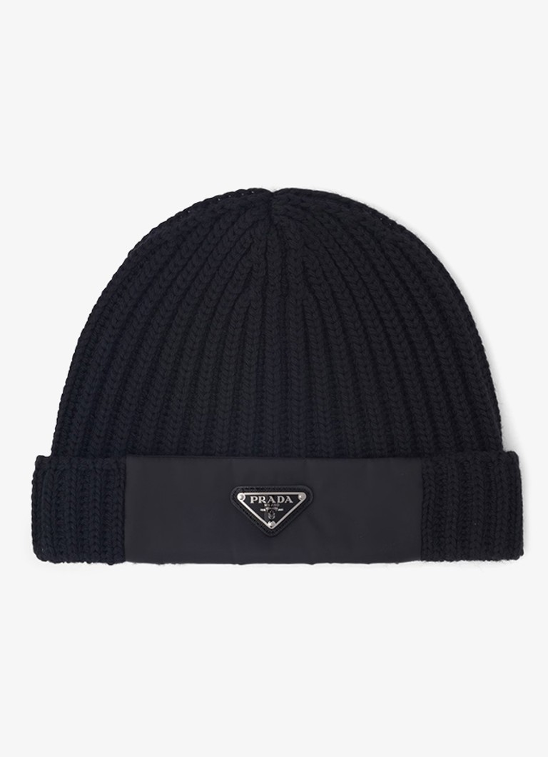 Prada  Re-Nylon ribgebreide muts van wol met logo