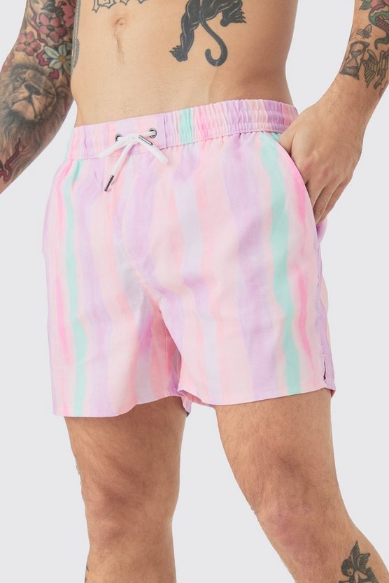Mittellange Badehose mit pastellfarbenen Streifen