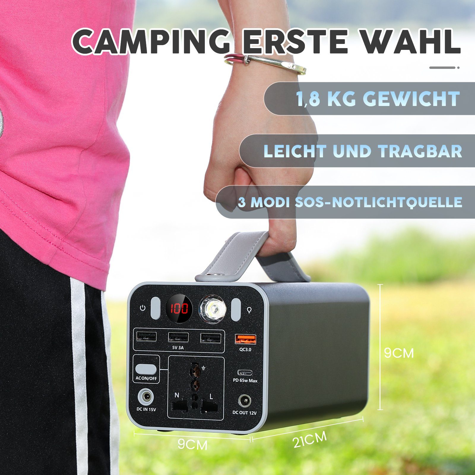 LETGOSPT Stromerzeuger 150W Tragbares Powerstation, LiFePO4-Batterie 158 Wh/43200mAh, PD 65W, AC/USB-Eingang/Ausgang, Kraftwerk für Camping/Reisen/im Freien/Notfall