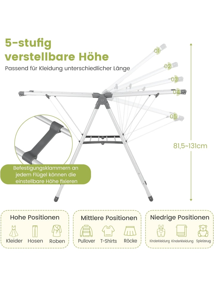 COSTWAY Wäscheständer ausziehbar in Silber günstig kaufen onesize