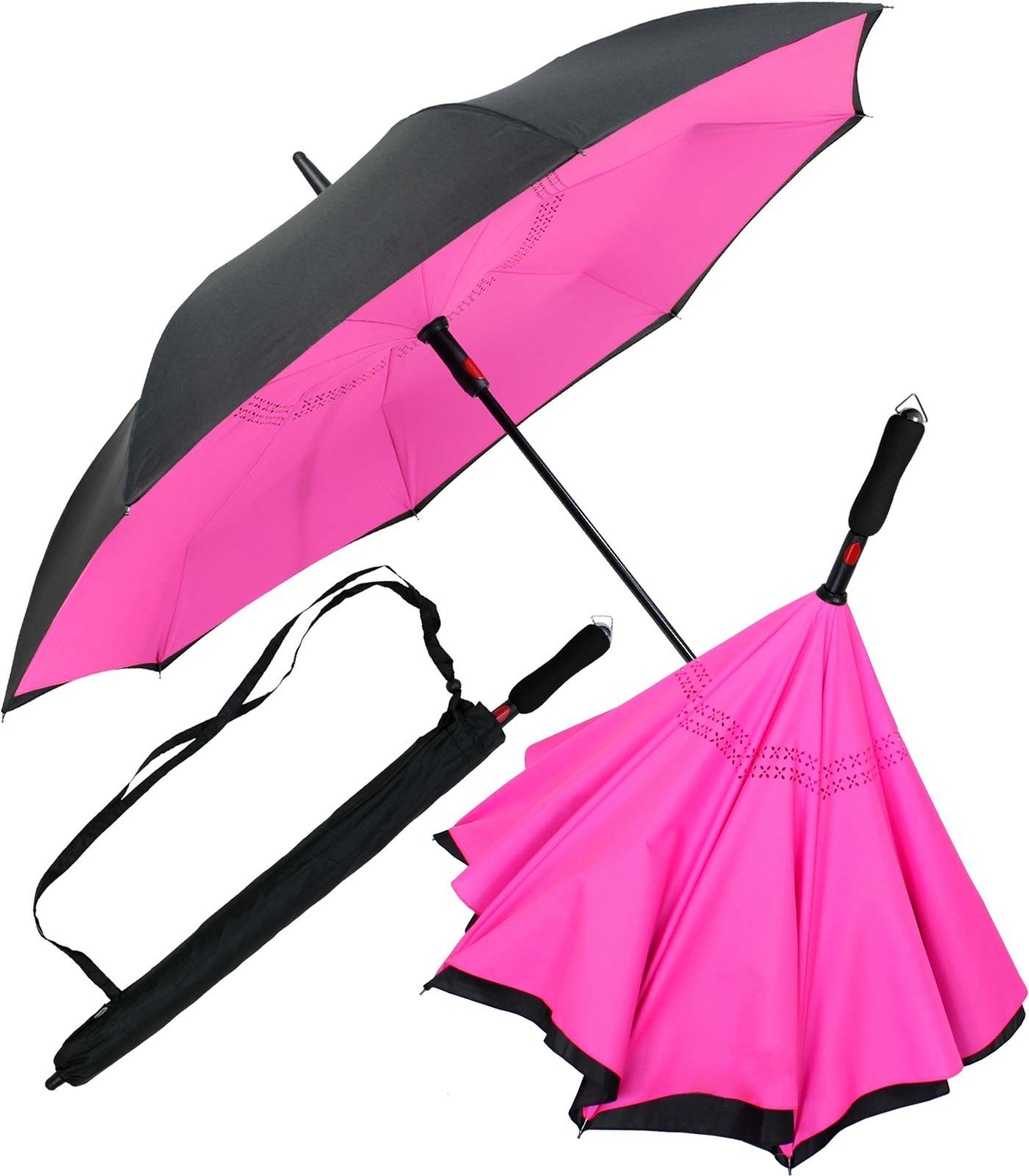 iX-brella Langregenschirm Reverse-Schirm - umgedreht zu öffnen mit Automatik, umgedreht