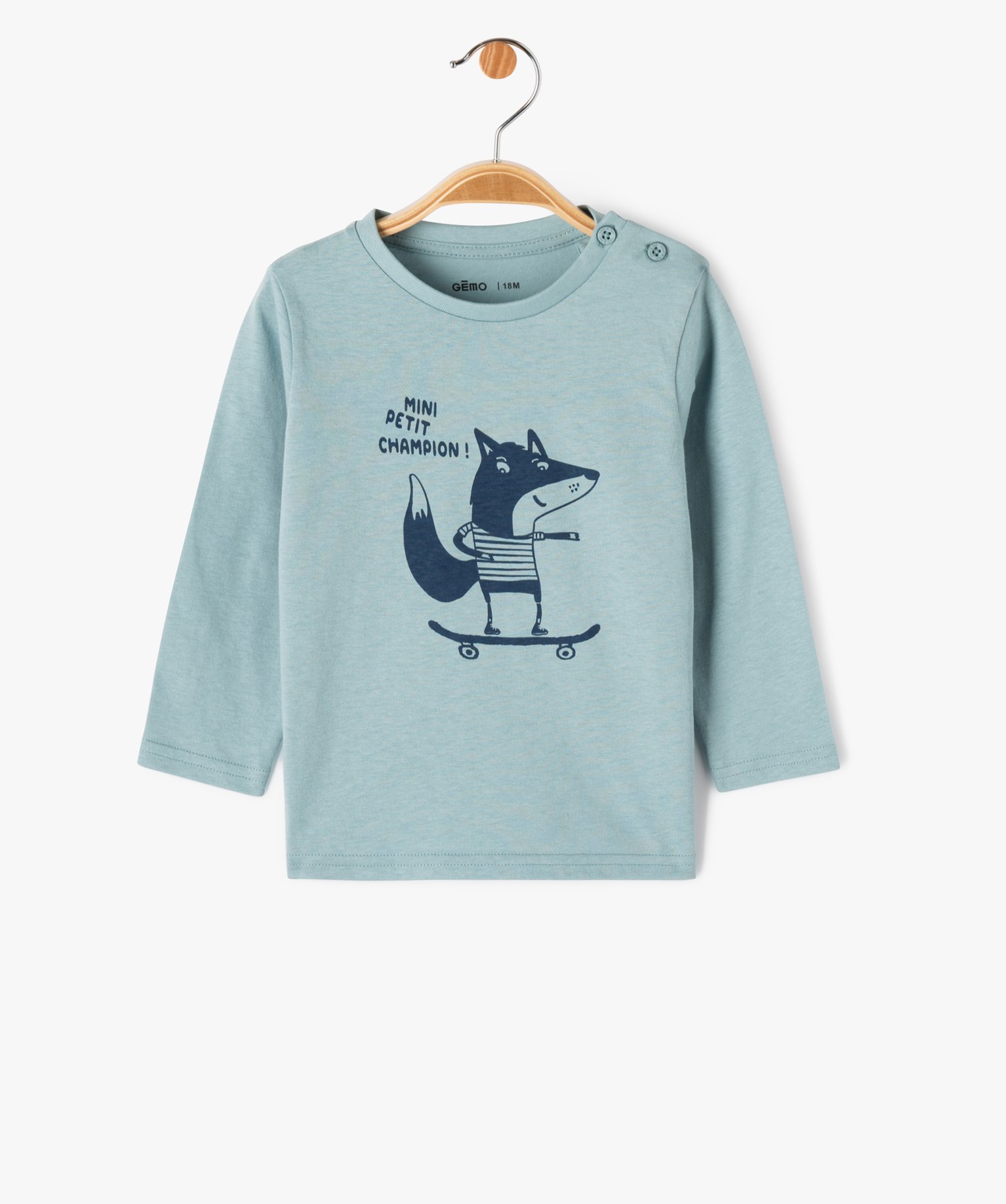 Tee-shirt à manches longues et message humoristique bébé ... bleu | GEMO