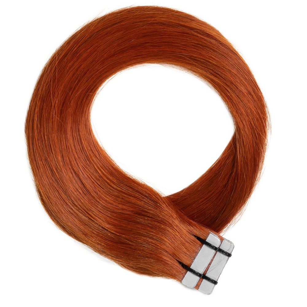 hair2heart Extensions adhésives Premium cheveux naturels #130 Rouge cuivré extensions