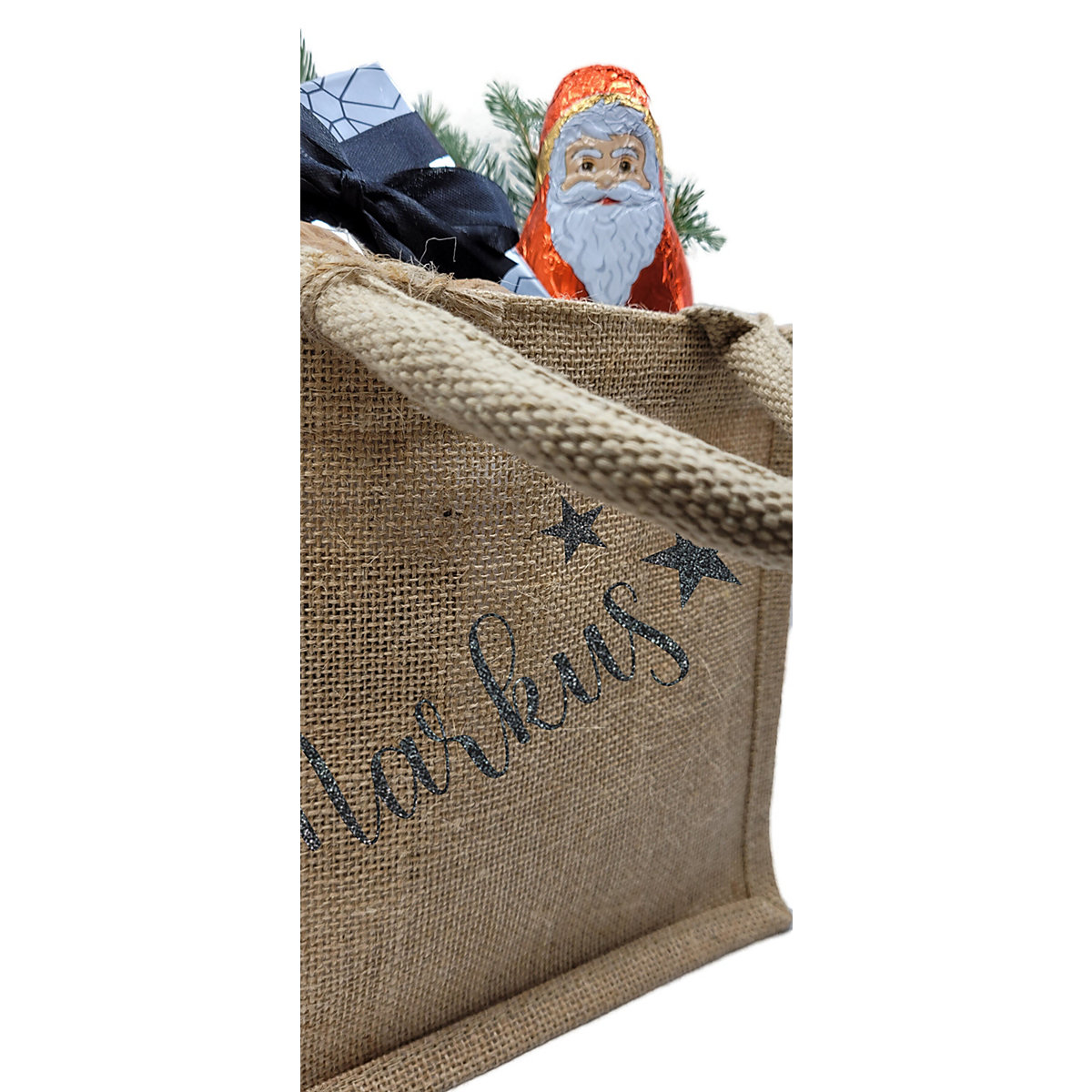 Nikolaus Tasche  / Nikolaussack mit Name personalisiert Schwarz / Glitzer