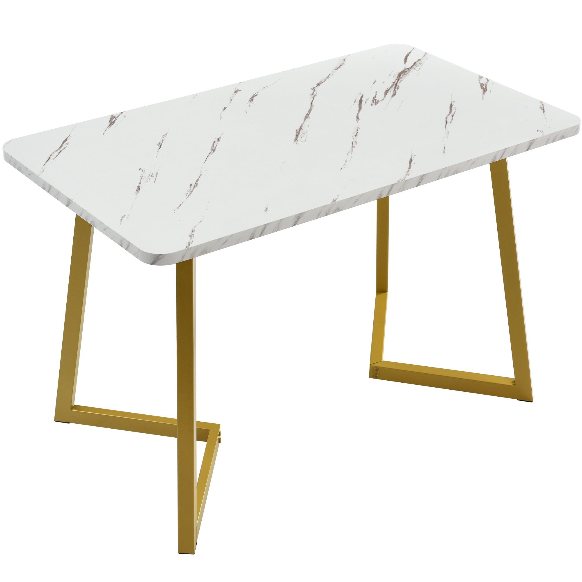 Celya Essgruppe Esstisch mit 4 Stühlen,Verstellbare Stuhlbeine, (Set, Tisch mit 4 Stuhlen), Samt Esszimmerstuhl Mit Diamantmuster,Golden Tischbeine