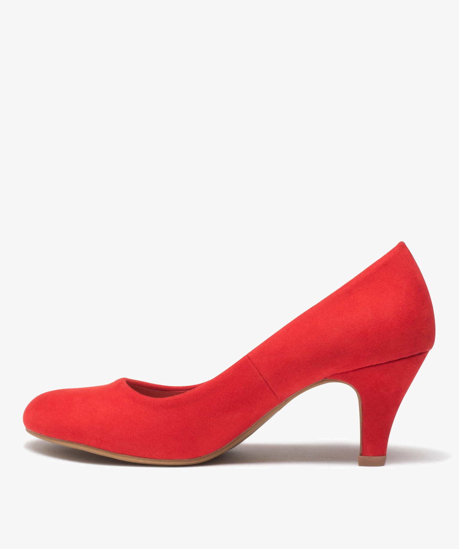 Escarpins femme à petit talon dessus en suédine unie rouge | GEMO