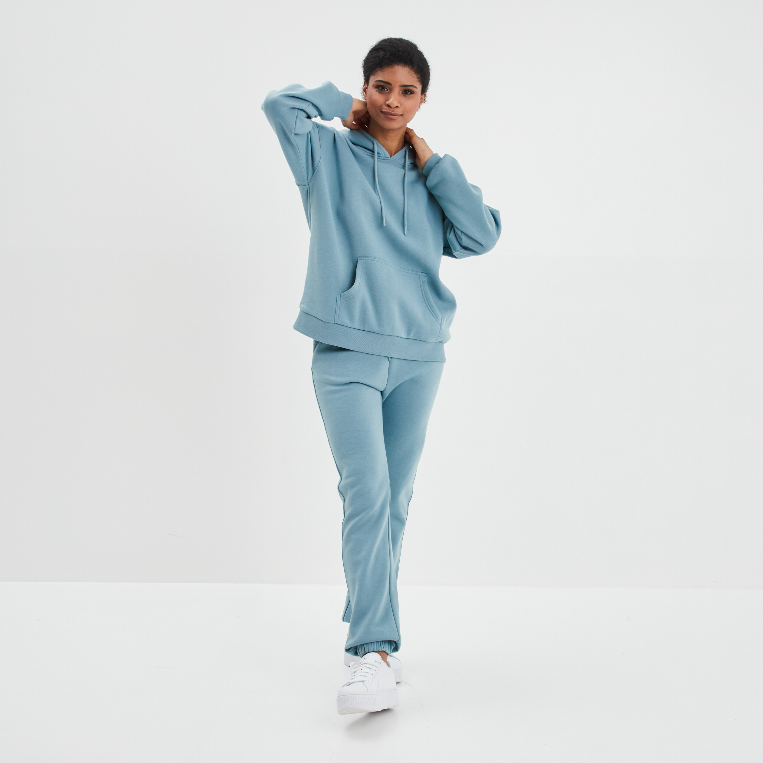 Sweat molleton à capuche hoodie bleu pastel femme | La Halle