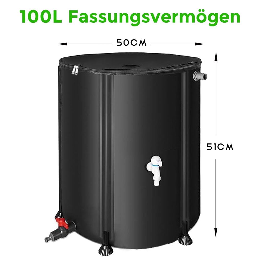 Mucola Regentonne Regenwassertonne faltbar Regenfass Wassertank Regenwassertank mit Hahn, 100 l, (Stück, Stück), inkl. 2 Meter Wasserschlauch mit Anschluss