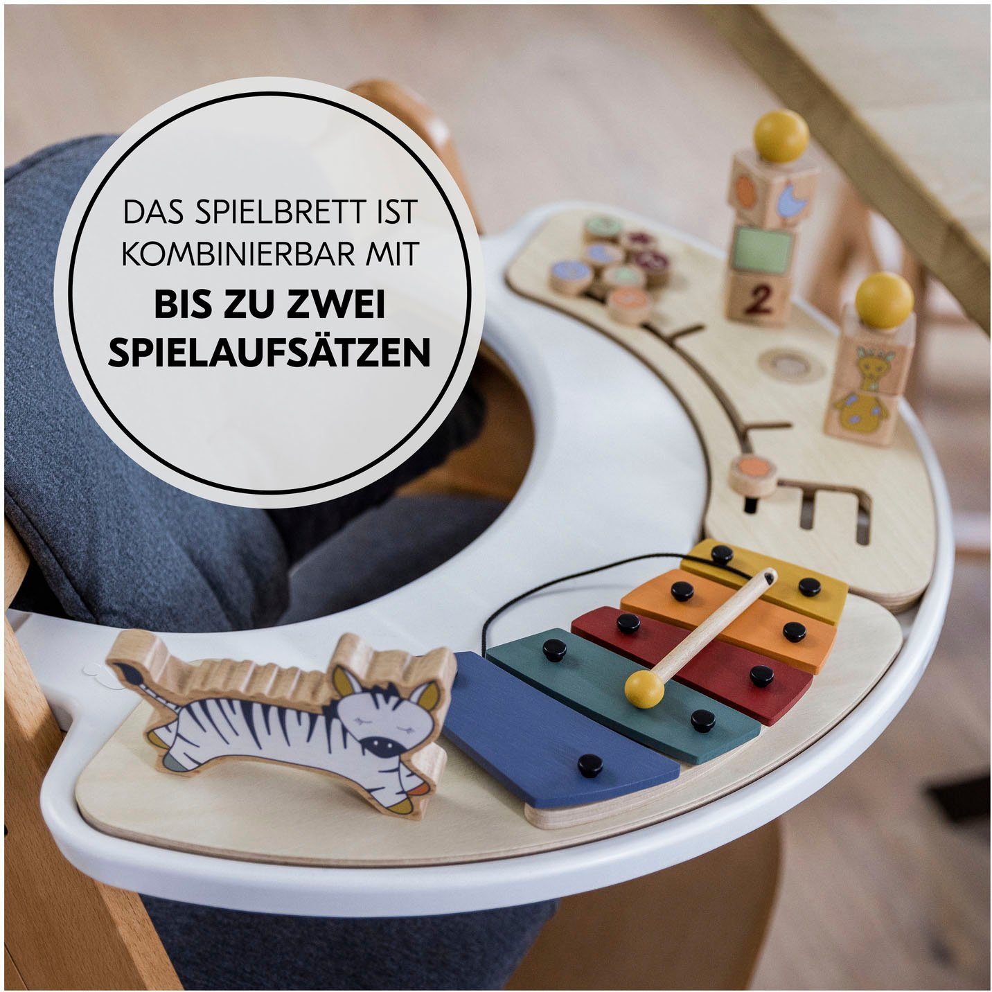 Hauck Hochstuhltablett Alpha Play Music Set Zebra, Holz, Kunststoff, FSC® - schützt Wald - weltweit