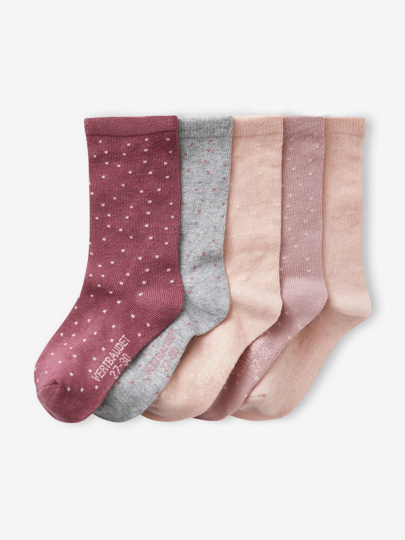 Lot de 5 paires de chaussettes à pois fille vieux rose