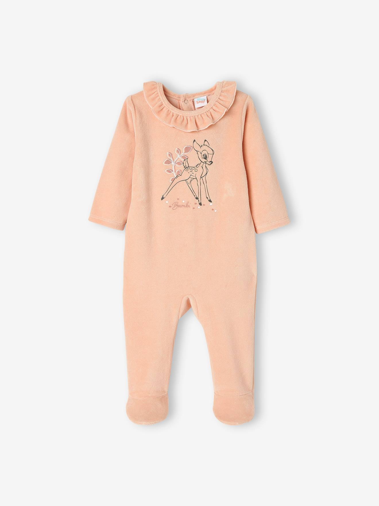 Dors-bien bébé fille DS® Bambi en velours rose clair uni avec decor