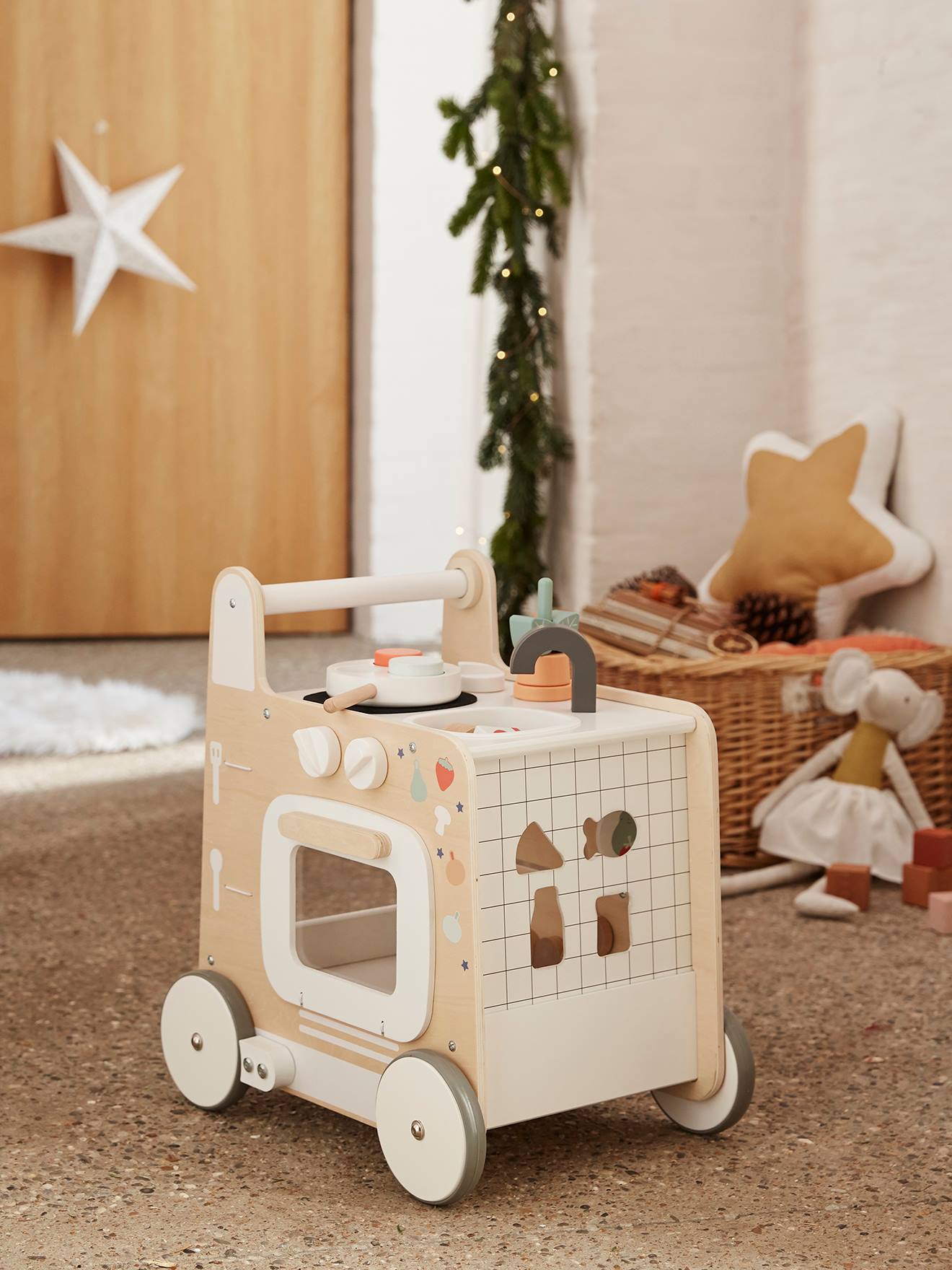 Ma première cuisine chariot de marche en bois FSC® blanc