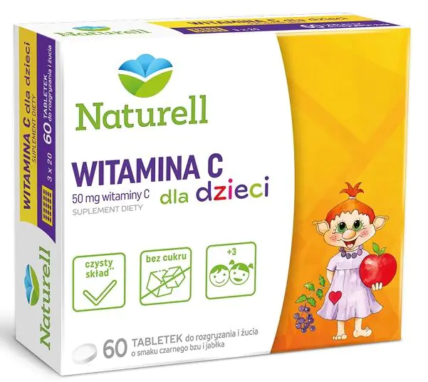 Naturell, Βιταμίνη C για Παιδιά, 50mg, Μασώμενα Δισκία, Γεύση Σαμπούκου και Μήλου