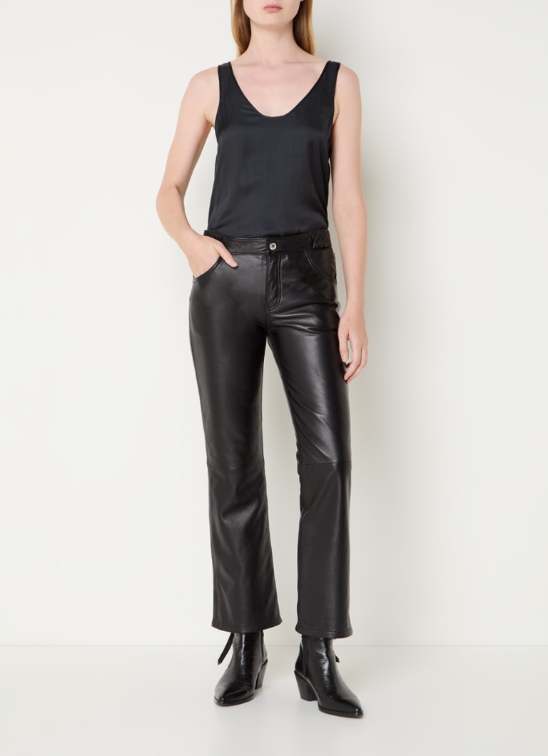 Pantaloni scurți din piele de miel Zadig&Voltaire Push, cu talie evazată, talie medie și buzunare laterale.