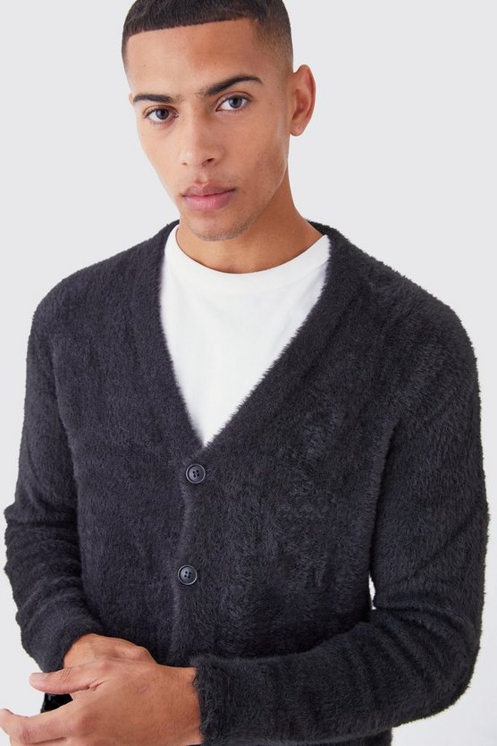 Flauschiger zerrissener Oversize Cardigan