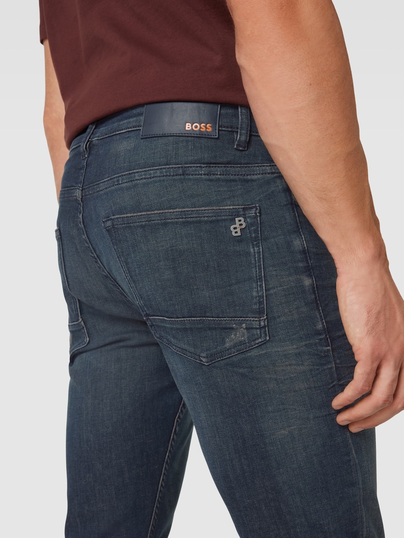Slim Fit Jeans mit Label-Patch Modell 'Delaware' in dunkelblau