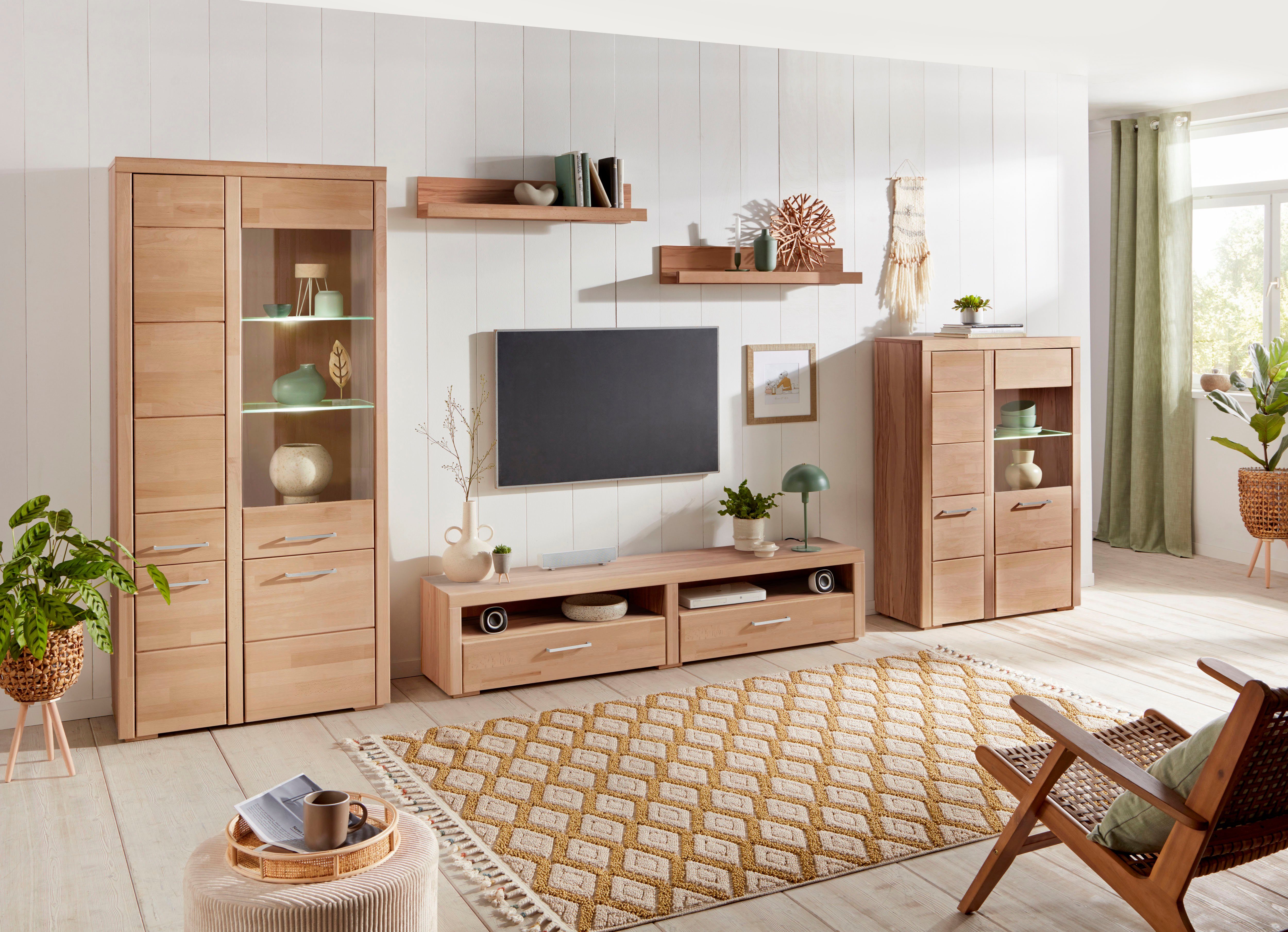 Woltra Wohnwand Falco, (Set, 4-St., 5), Fronten aus Massivholz