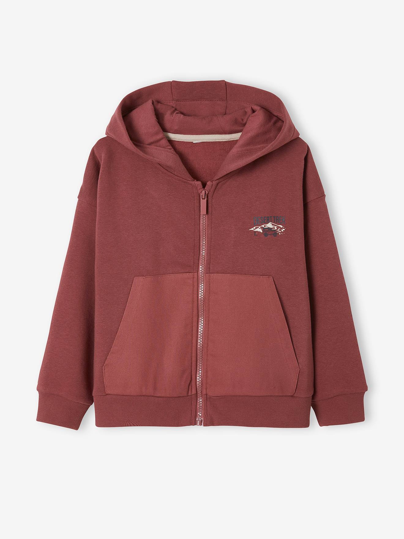 Sweat zippé à capuche garçon poches fantaisie bordeaux