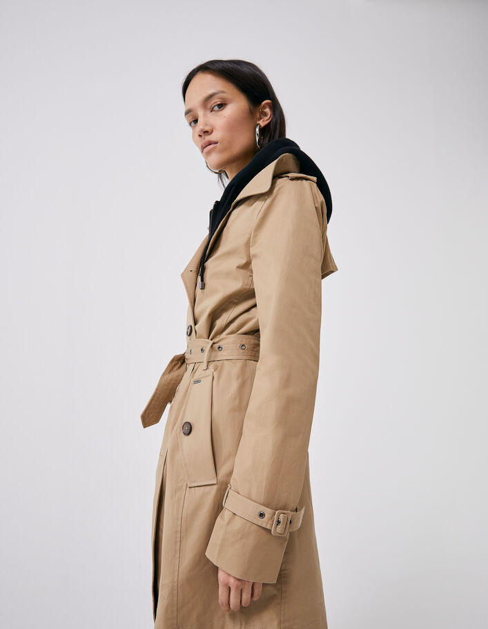 Trench à capuche et parementure amovibles femme