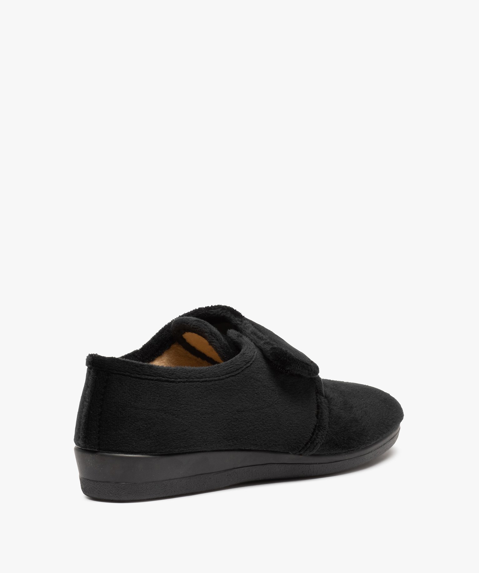 Chaussons femme confort en velours uni et bride scratch noir | GEMO