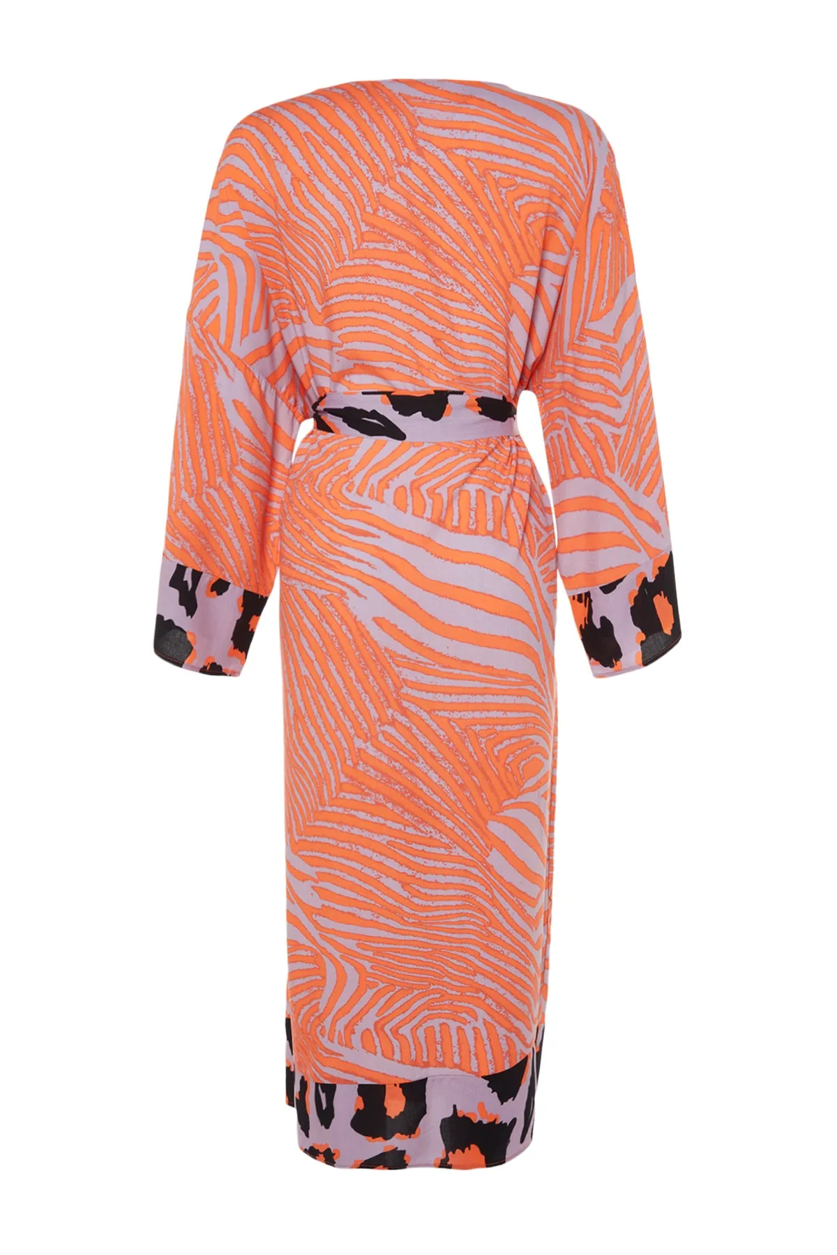 Trendyol Collection  Gewebter Maxi-Kimono und Kaftan mit Tiermuster und Gürtel TBESS21KM0171