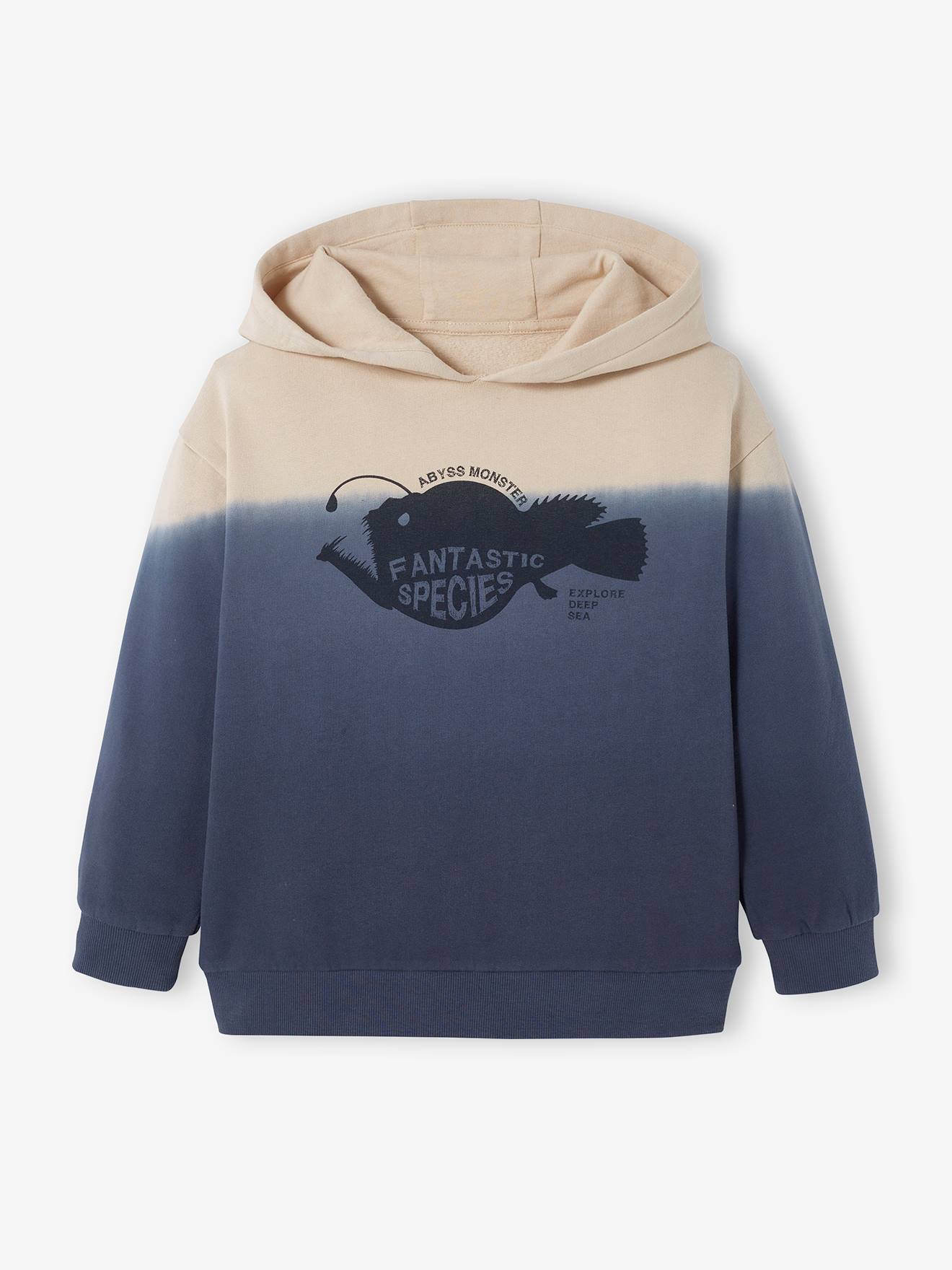 Sweat effet dip dye garçon motif poisson fantastique beige sable