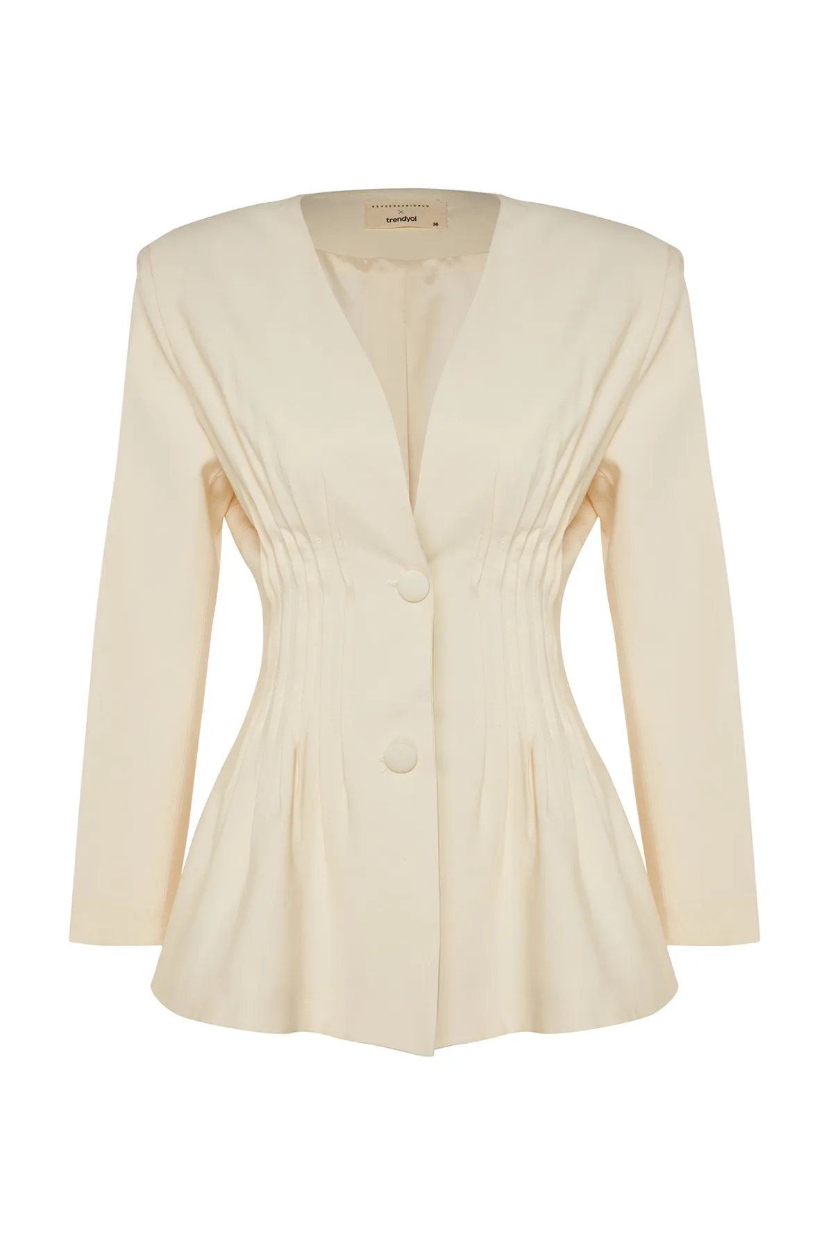 Trendyol Modest  X Kevser Sarıoğlu Beige gerippte, detaillierte Webjacke TCLSS23CK00002