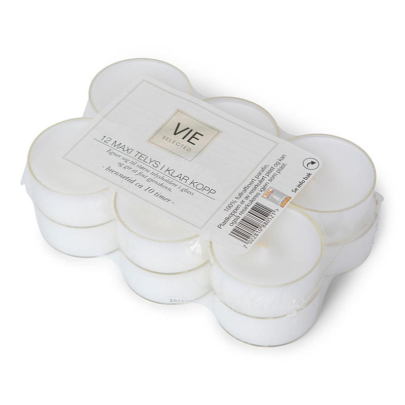 Vie Selected Telys 12-pk Maxi, klar kopp, hvit