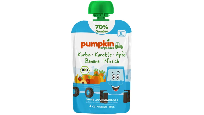 pumpkin organics Bio Quetschie Kürbis, Karotte, Apfel, Banane, Pfirsich 100 g