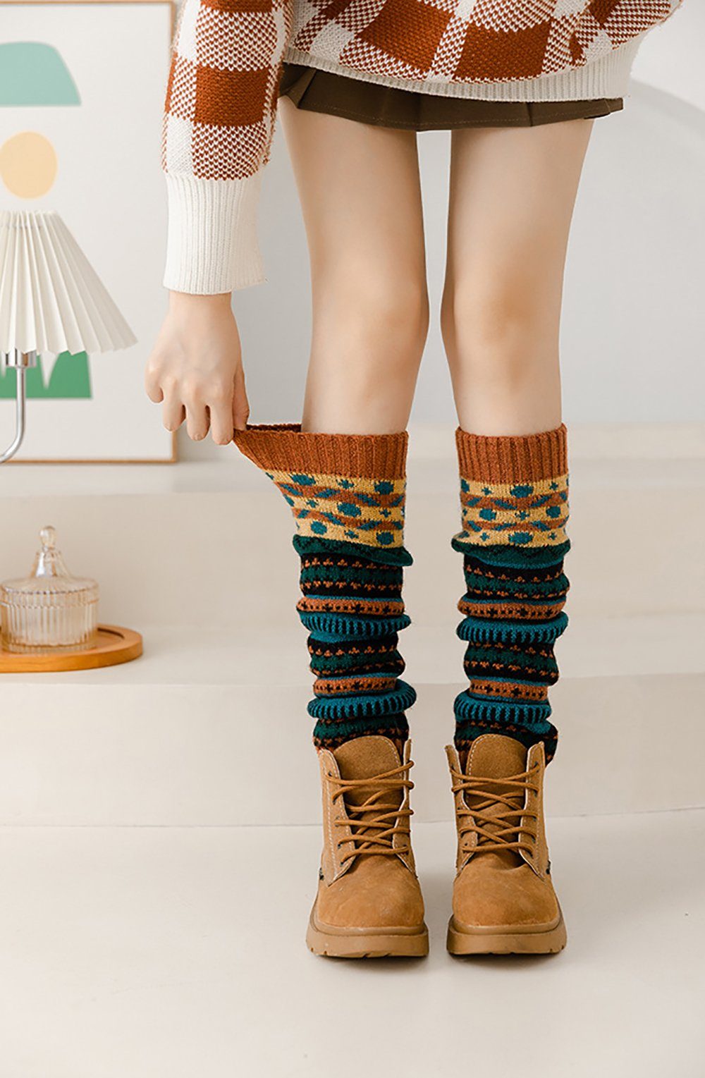 Beinstulpen Stulpen Damen Lange Winter Legwarmer (Böhmischer Stil Beinstulpen Gestrickt) Verdicken Knit Beinwärmer Overknee Strümpfe