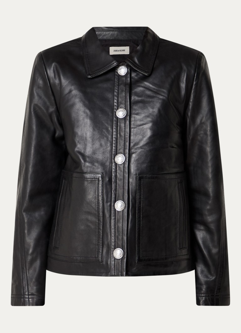 Zadig&Voltaire Chaqueta de piel de cordero Litchi con bolsillos laterales