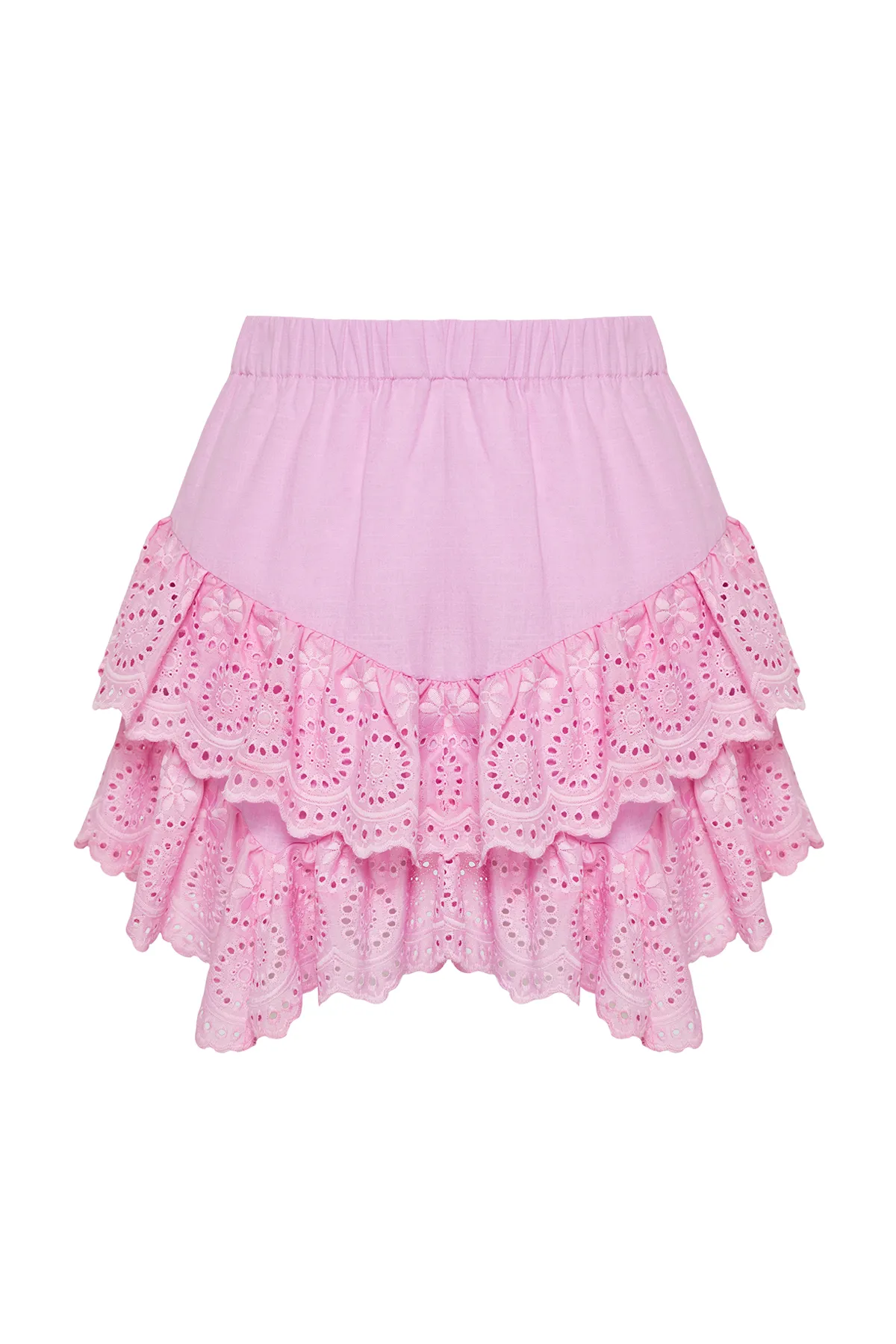 Trendyol Collection  Rosa Mini-Rock aus gewebtem Brode mit Details TBESS24ET00004