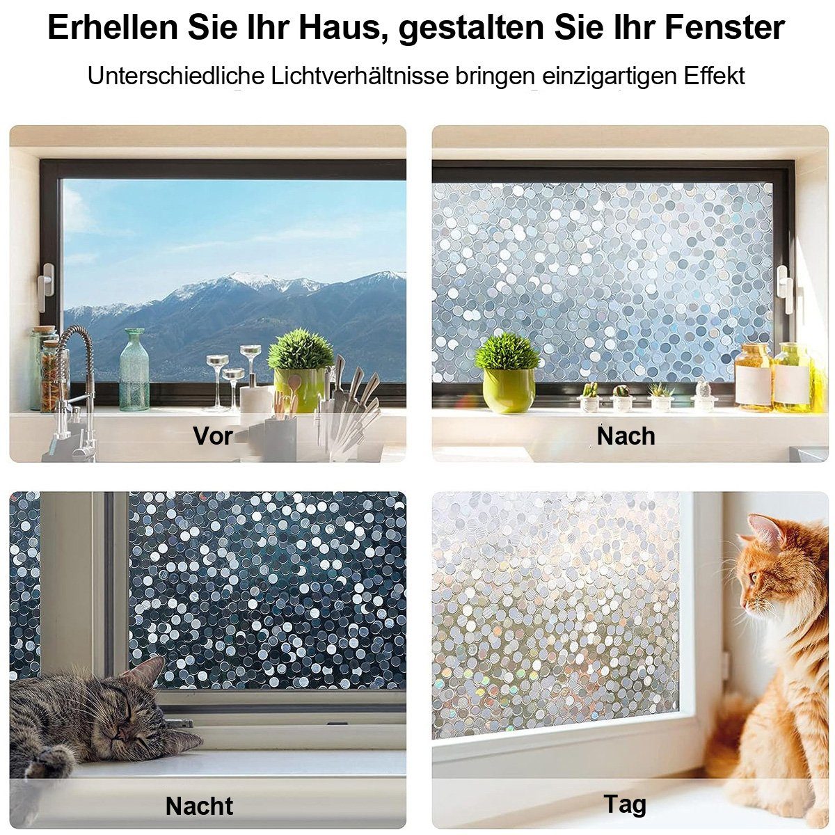 Fensterfolie Regenbogen-Fensteraufkleber - Buntglasdekor und UV-Schutz, flowgoer, Abnehmbare 3D-Glastür- und Fensteraufkleber, 45 cm × 5 m