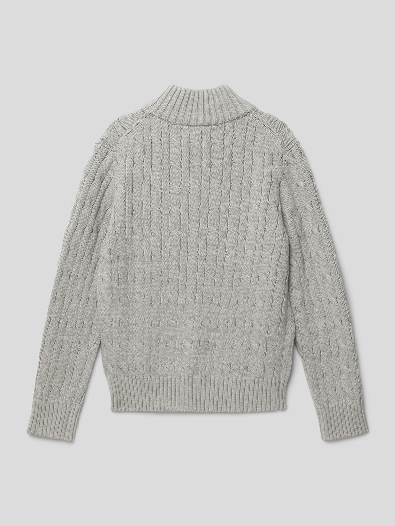Strickpullover mit Zopfmuster in hellgrau