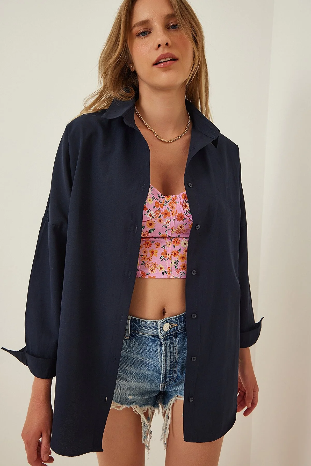 Happiness İstanbul  Hemd - Dunkelblau - Oversized