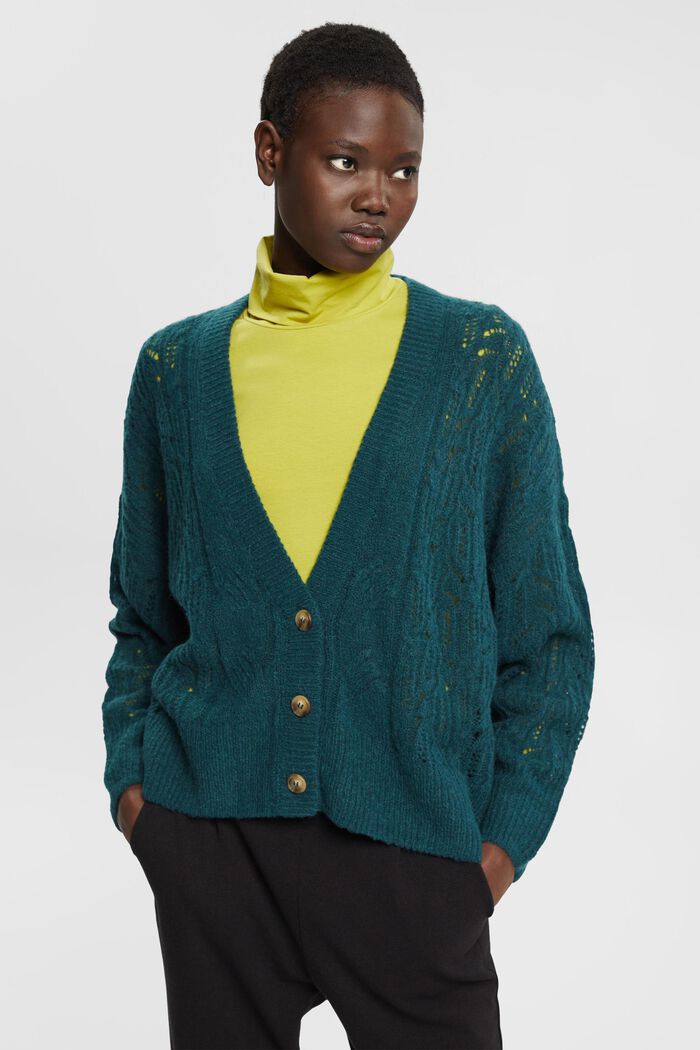 Zopfstrick-Cardigan mit Wolle und Alpaka