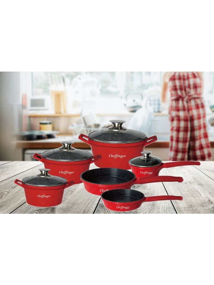 Cheffinger 12-Teilig Kochtopf Set Induktion Diamant in Rot günstig kaufen onesize