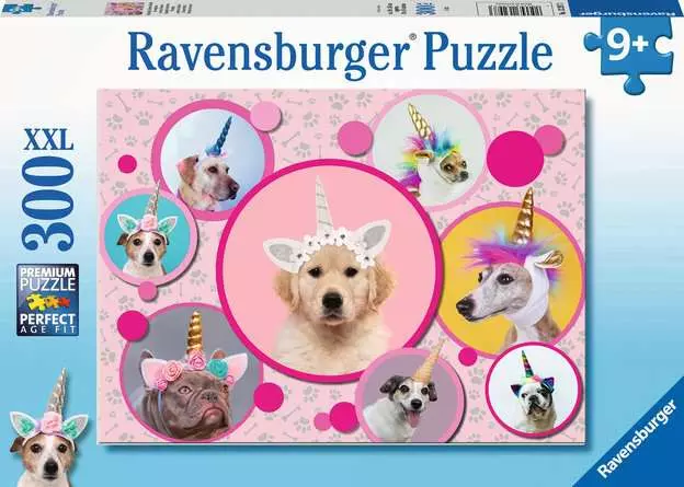 Kinderpuzzle ab 9 Jahren - Knuffige Einhorn-Hunde - 300 Teile