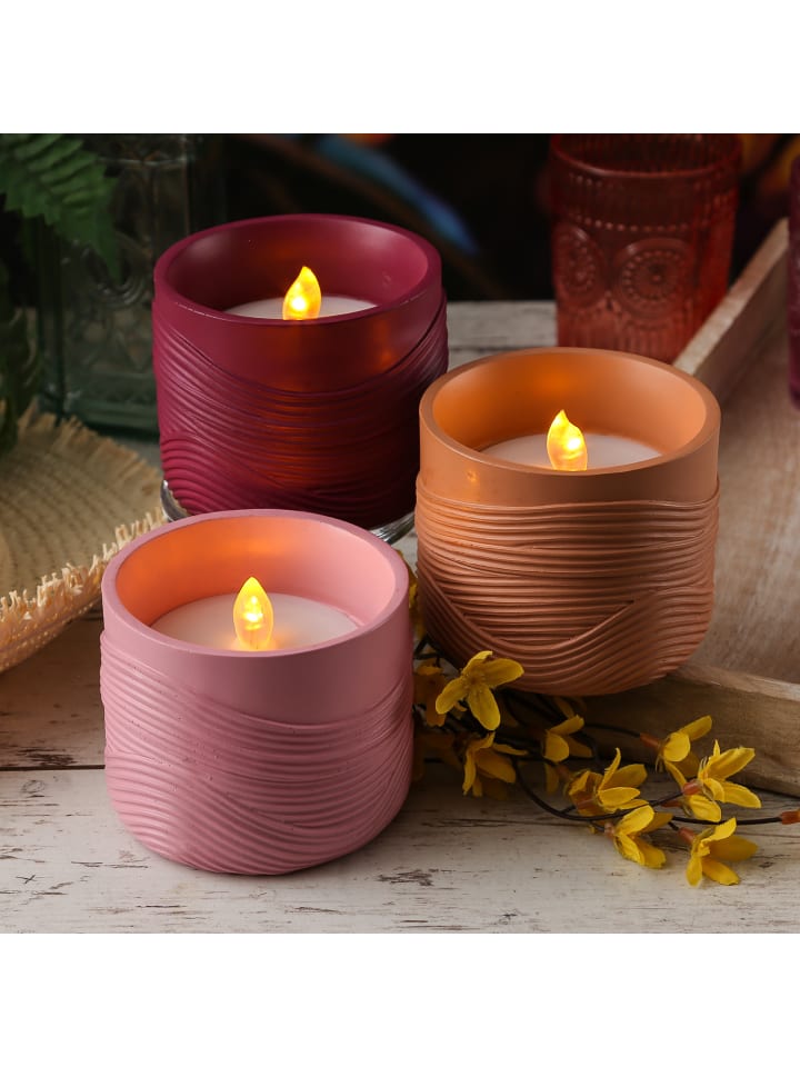 MARELIDA LED Solar Windlicht Wellenmuster Solar Kerze H: 8cm in terracotta günstig kaufen onesize