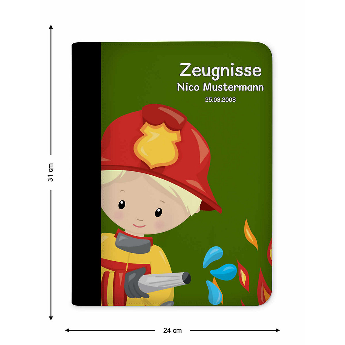 Zeugnismappe / Dokumentemappe mit Name personalisiert Feuerwehrmann Grün