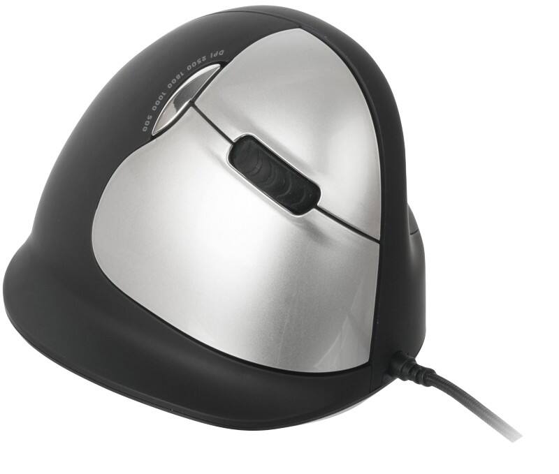 R-Go Tools Kabelgebundene Right Handed Vertical Ergonomische Optische Maus HE (above 185mm) Mit 1,6 m USB-A Kabel Schwarz, Silber