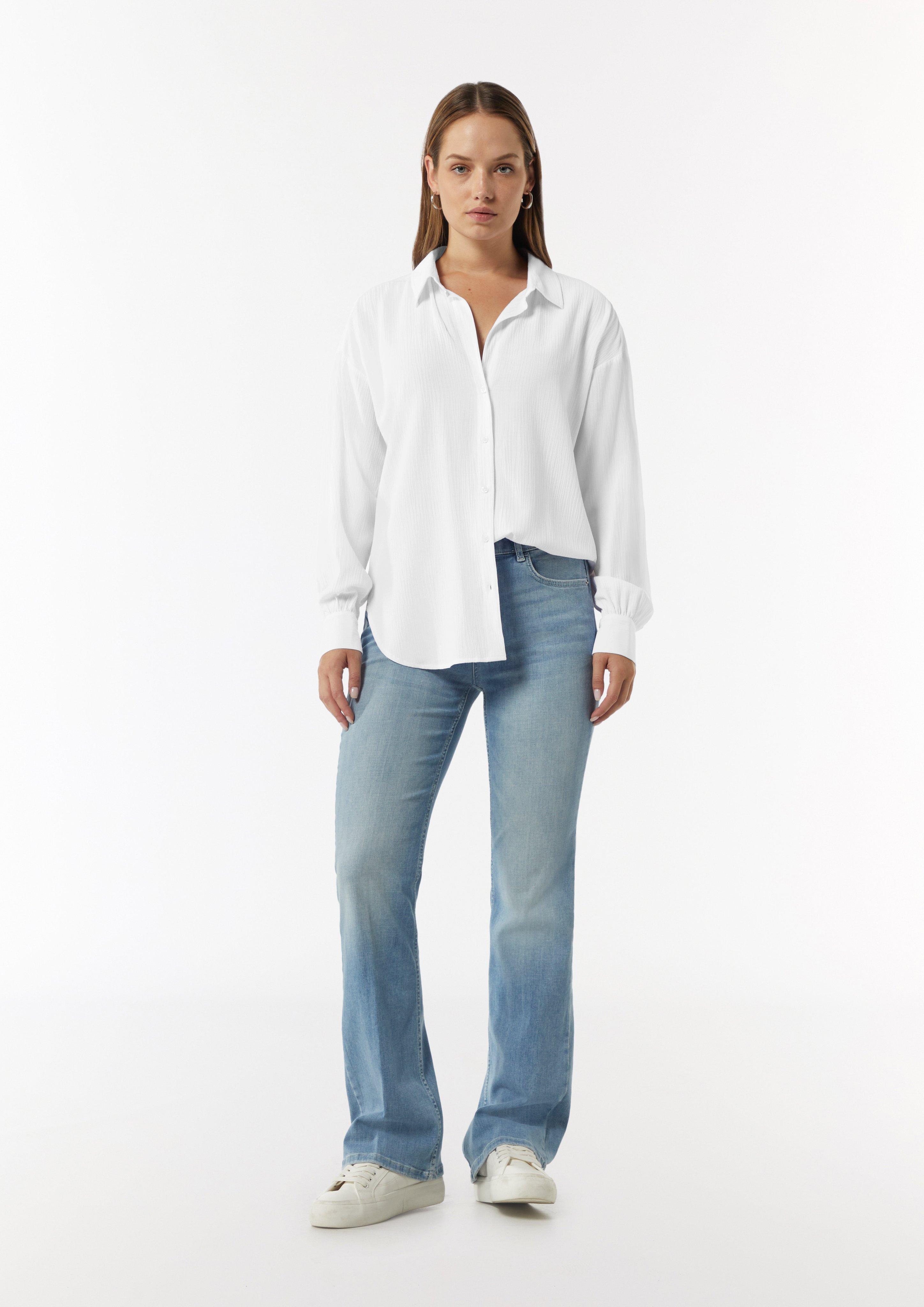 Strukturierte Bluse mit Hemdkragen - weiß