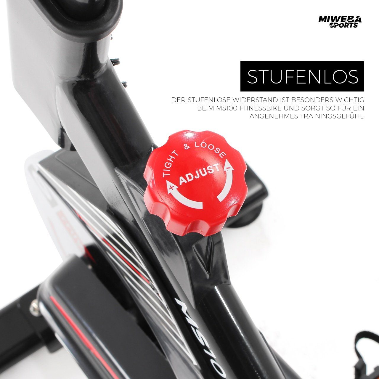Miweba Sports Speedbike Profi Indoor Cycle Bike MS100 - 10 Kg Schwungmasse (Sportgeräte für zu hause, Heimtrainer Fahrrad, Trimmrad, Fahrradtrainer, Cardio, Sport, Training, Ganzkörpertraining, LCD Display, Pulsmesser, 2in1 Schlaufenpedale, Not-Stopp