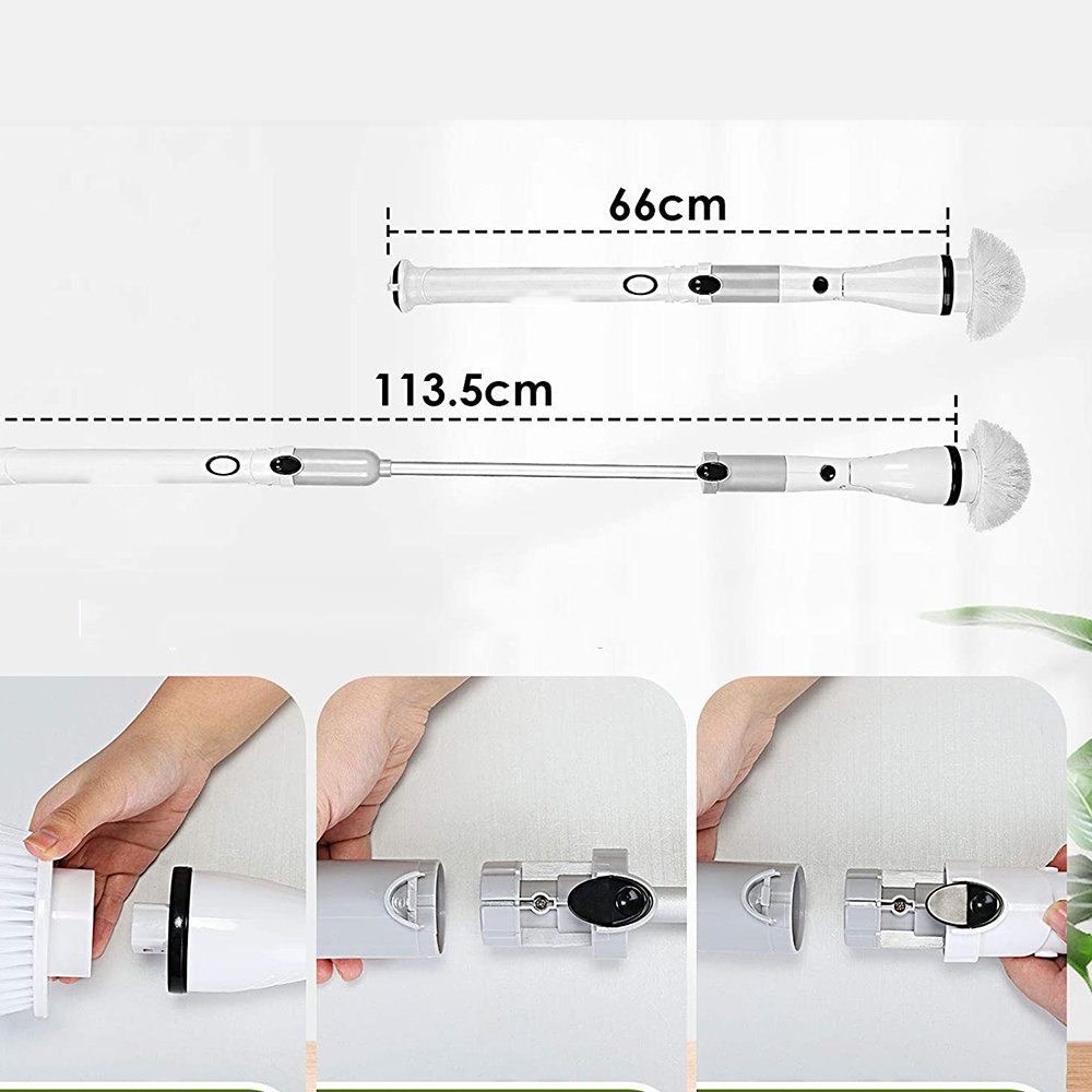 AKKEE Reinigungsbürsten-Set Elektrische Reinigungsbürste mit 5 Bürstenköpfe, Bad / Badewannen / Fugen / Kanten / Fliesen / Boden / Waschbecken, (1-tlg., Mit 5Austauschbaren Bohrbürstenköpfen &Verstellbaren Teleskopstangen), Reinigungsbürste Elektrisc
