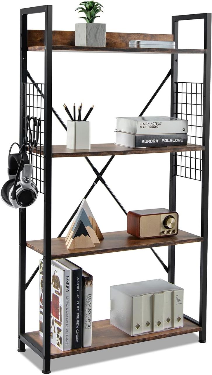 Costway Bücherregal Industriell, Standregal mit 4 Ebenen